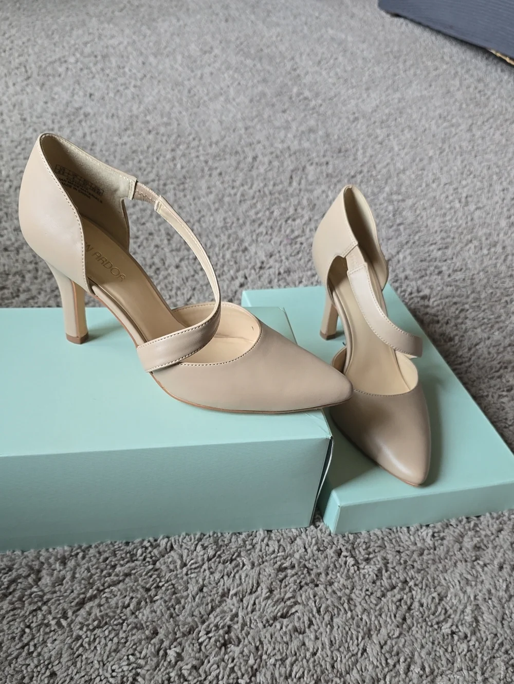 Jenn Ardor Beige Pointed T-Strap Stiletto Heels